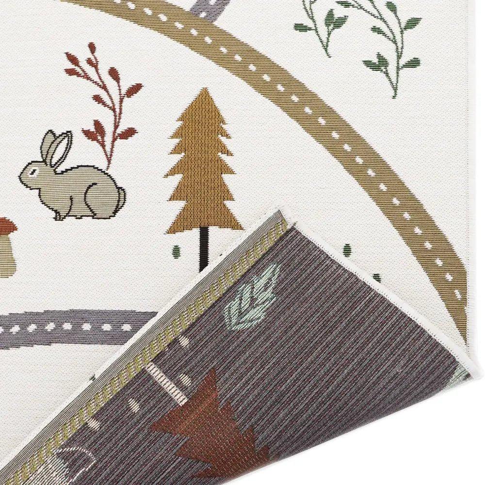 Children's rug with indoor and outdoor forest design