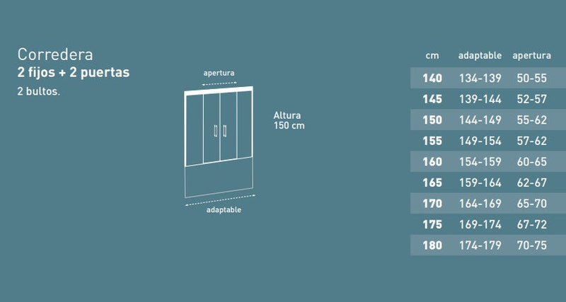 Mampara de bañera frontal 2 fijos 2 correderas blanco | 3_BP