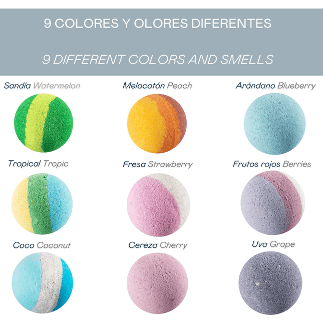 Bombas de baño espumosas con 9 colores y fragancias