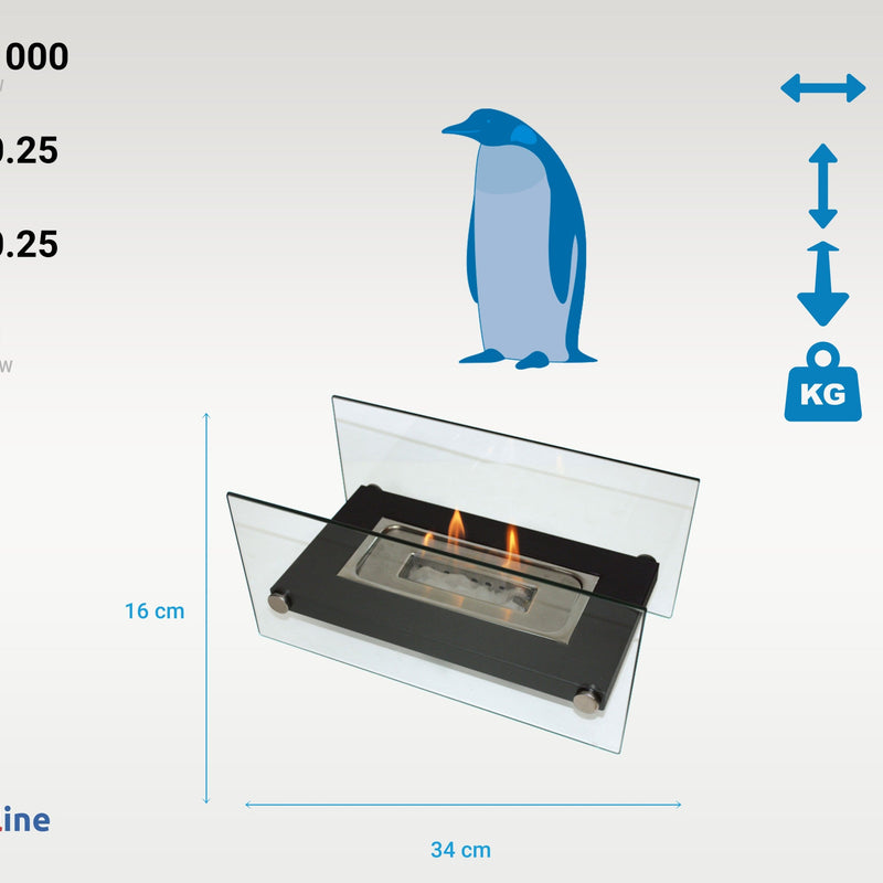 Chimenea de etanol de sobremesa de 1000W en metal y cristal templado