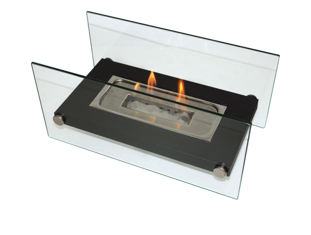 Lareira de mesa a etanol de 1000 W em metal e vidro temperado.