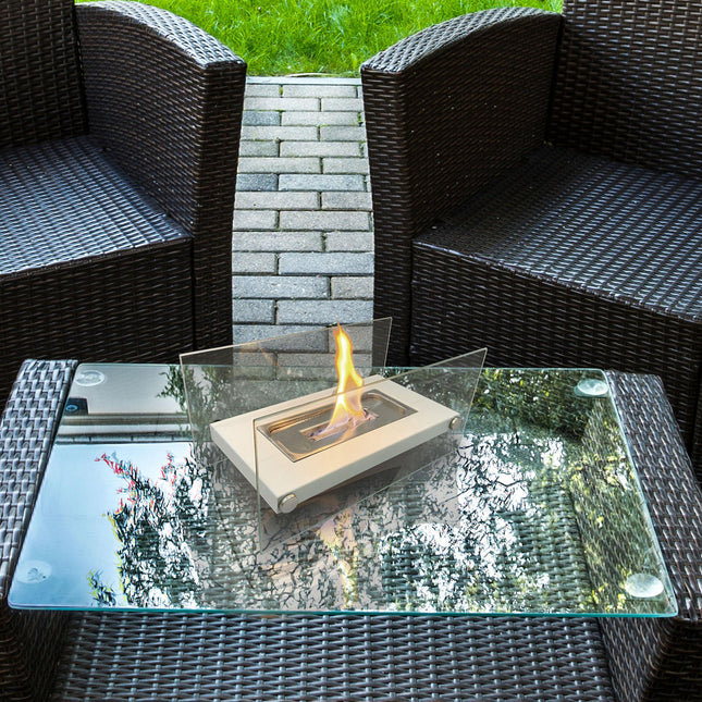 Chimenea de etanol de sobremesa en metal blanco