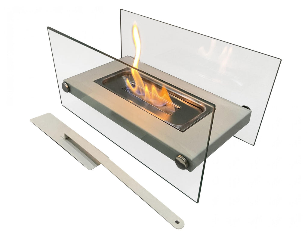 Tabletop ethanol fireplace in white metal