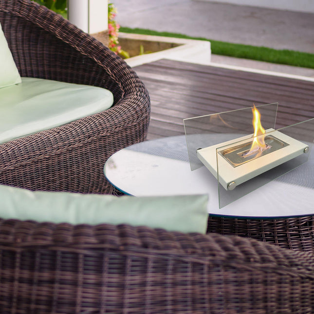 Chimenea de etanol de sobremesa en metal blanco