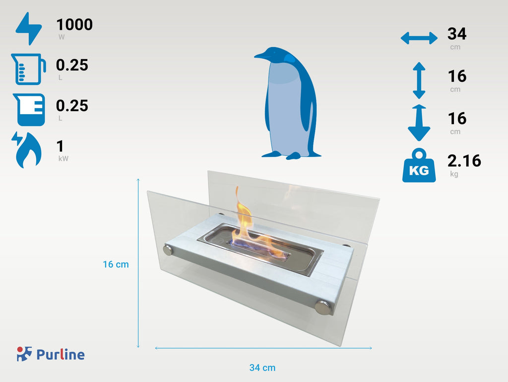 Tabletop ethanol fireplace in white metal