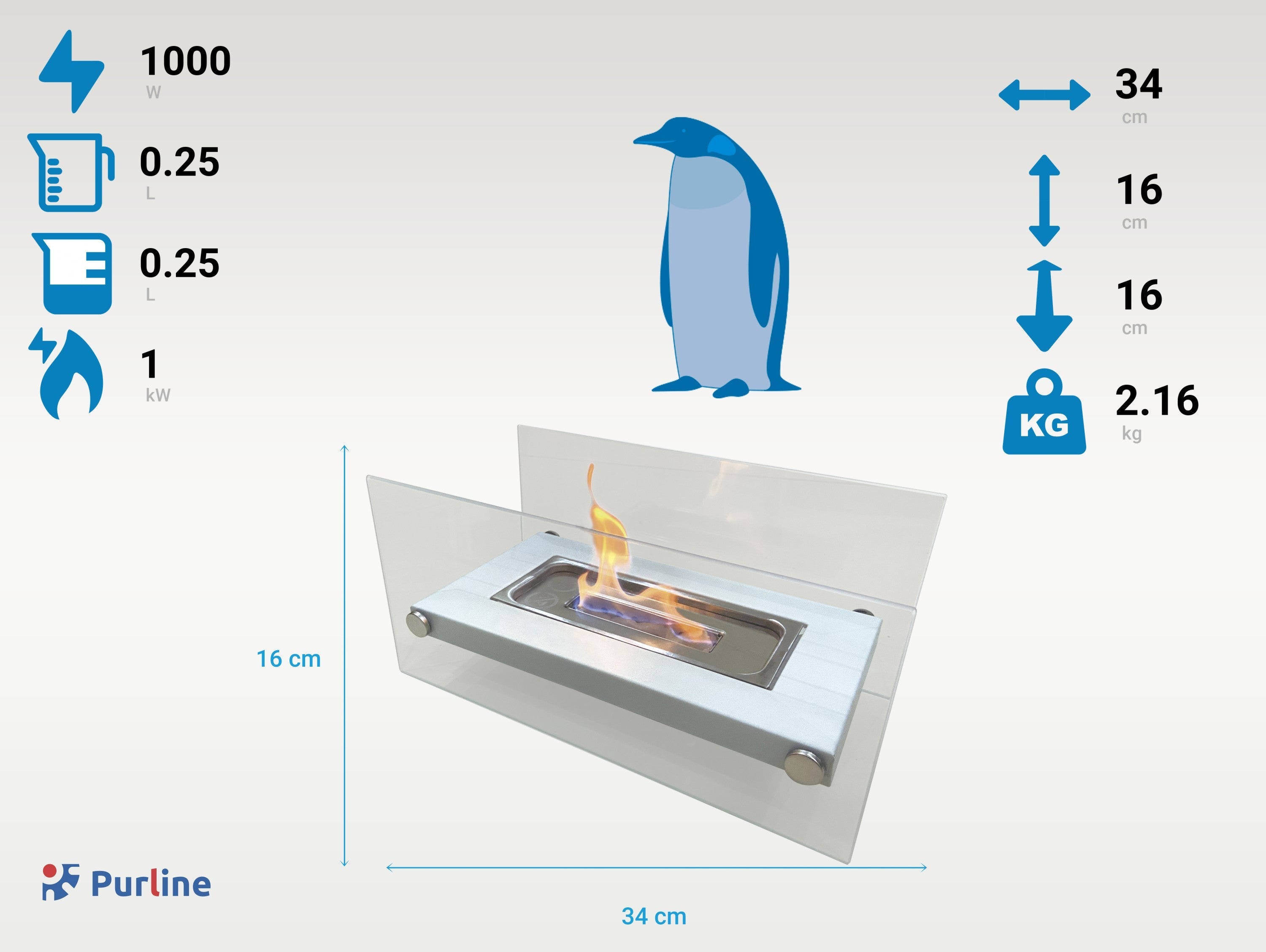 Tabletop ethanol fireplace in white metal