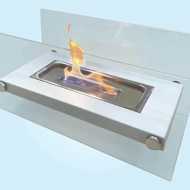 Chimenea de etanol de sobremesa en metal blanco