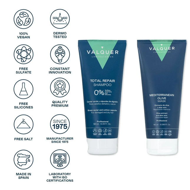 Pack champú y mascarilla capilar de oliva reparación total