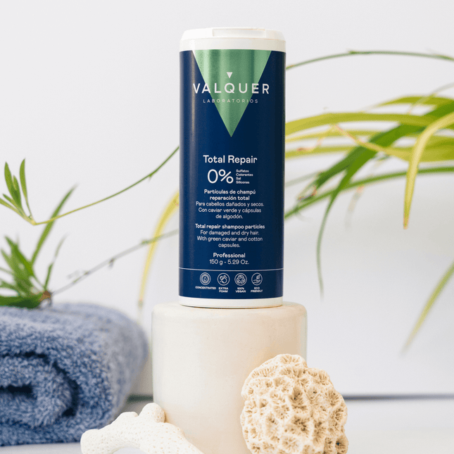 Partículas de champú con caviar verde para cabello sano