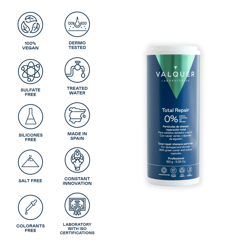 Partículas de champú con caviar verde para cabello sano