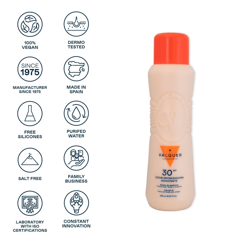 Leche hidratante bronceadora de zanahorias SPF 30