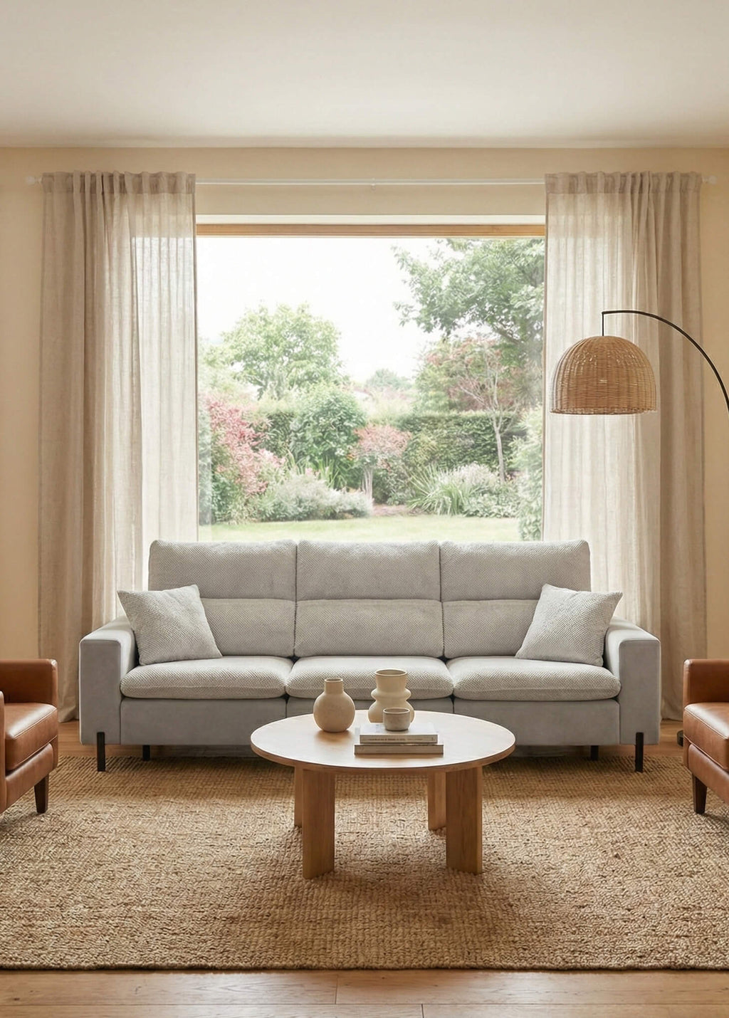 Sofá de tres plazas gris bicolor con texturas suaves