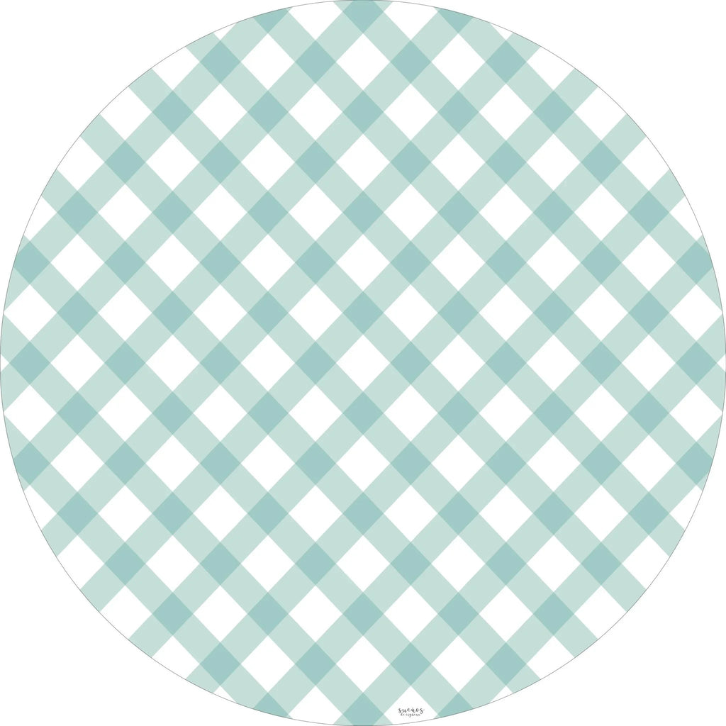 Vinyl rug with mint gingham design | 95 cm diameter