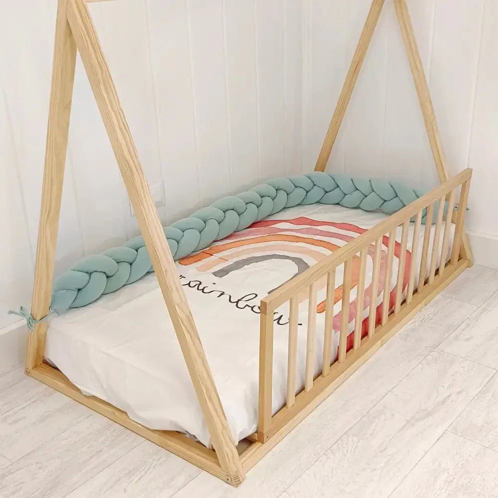 Trenza protector de cuna 210cm de algodón para bebés | menta