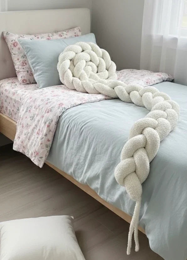 Trenza protectora de cuna y cama bouclé blanco 200cm