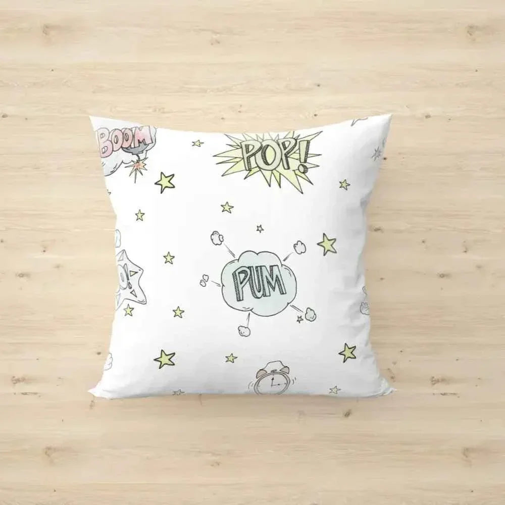 40x40 cm cushion with onomatopoeia for children, multicoloured