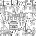 Papel pintado infantil con animales y casas | negro