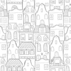 Wallpaper with houses | for children in white and gray