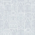 Children's wallpaper with houses and animals | powder blue