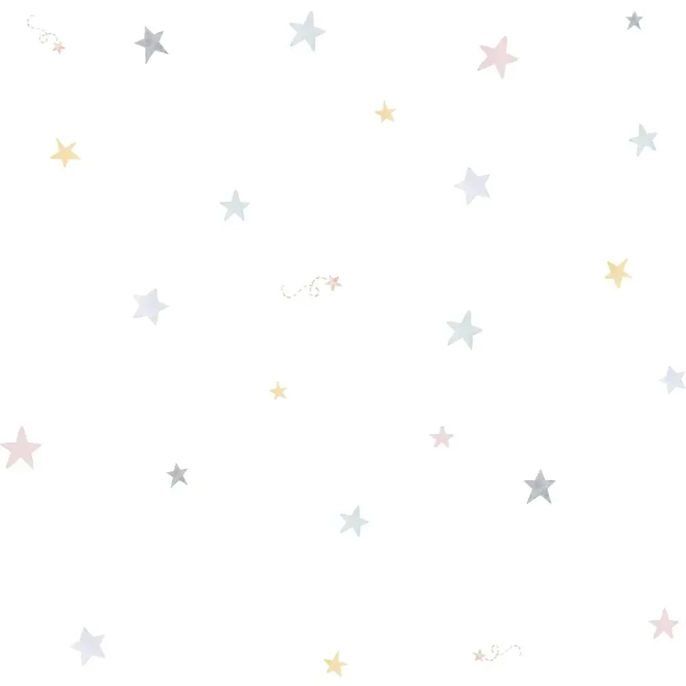 Papel pintado infantil con estrellas acquarela tonos pastel