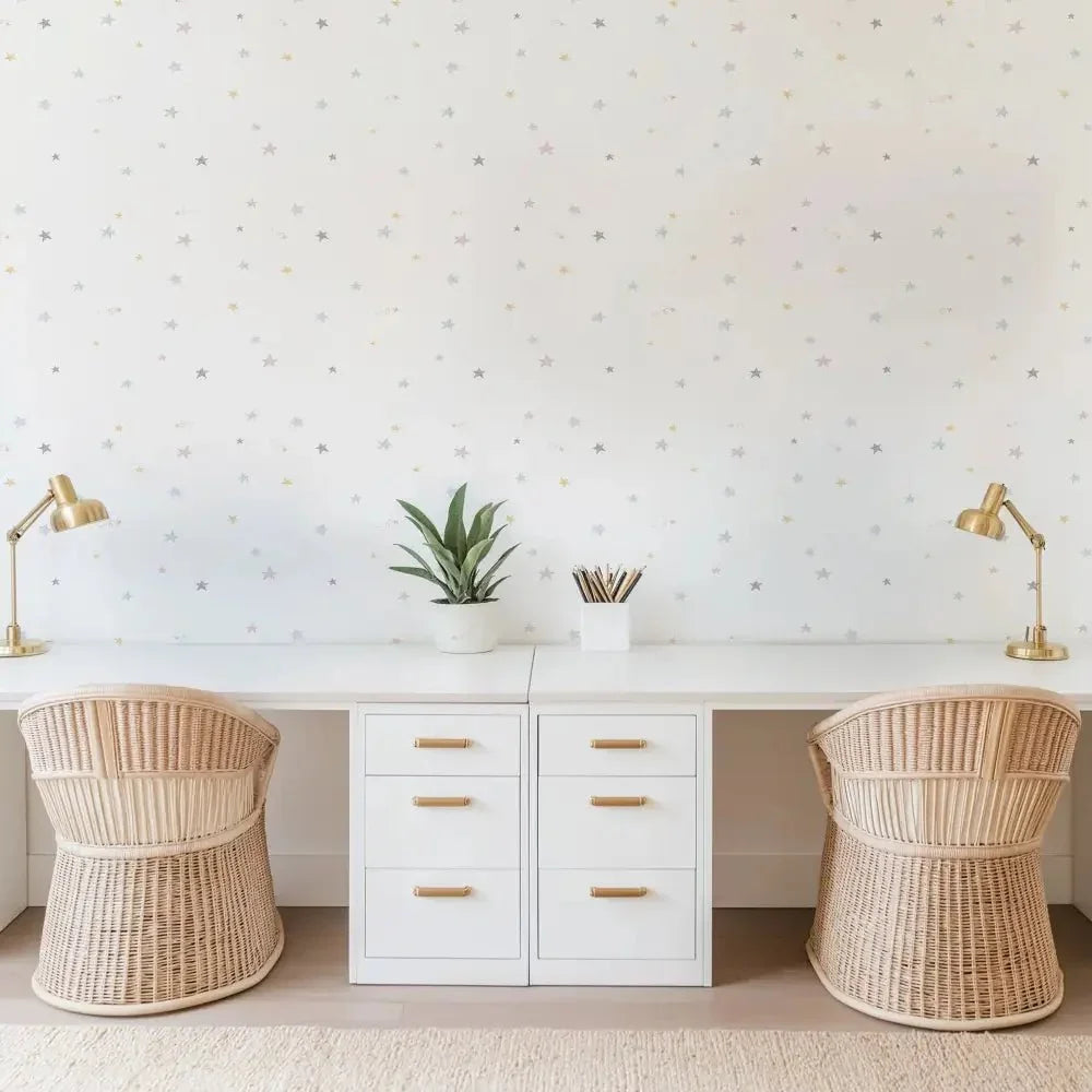 Papel pintado infantil con estrellas acquarela tonos pastel