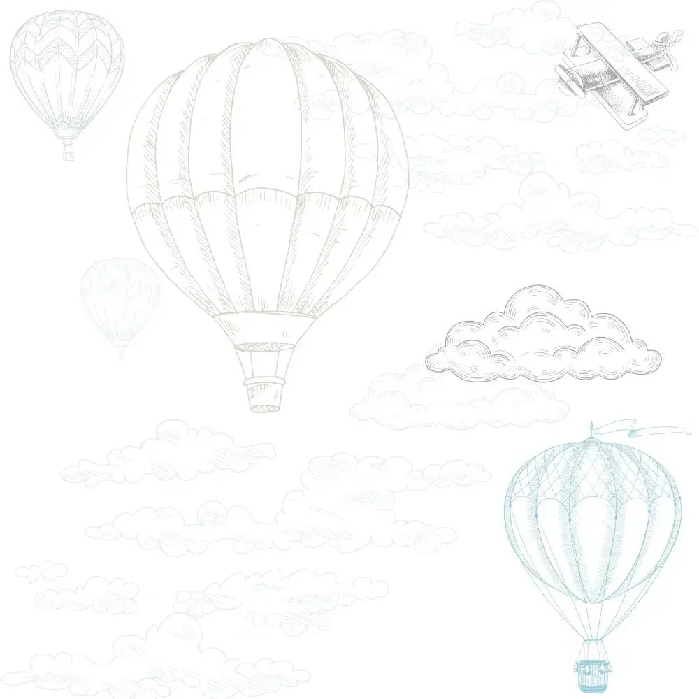 Papel pintado globos en el aire | azul y beige infantil