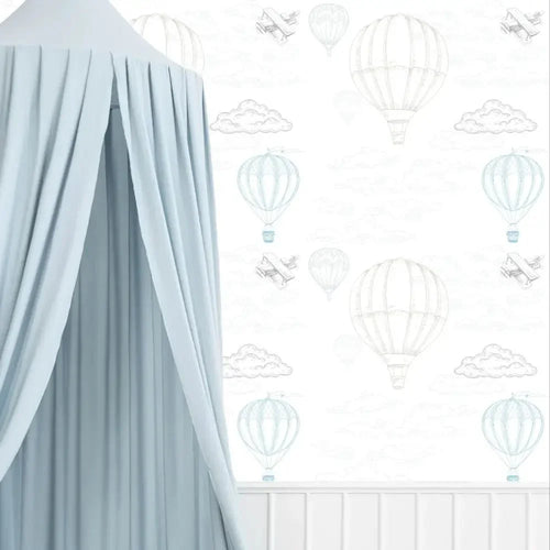 Papel de parede com balões no ar | azul e bege para crianças