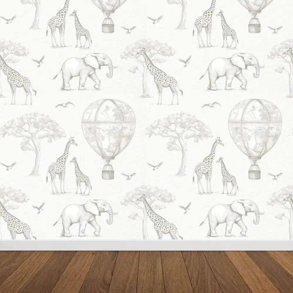 Papel pintado infantil con jirafas y globos | Ideal para bebés