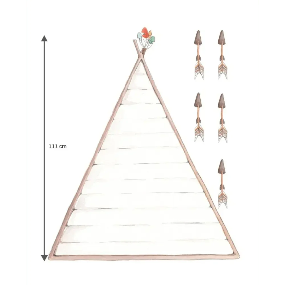 Autocolante em vinil para cabeceira de cama infantil em formato tipi | Desenhado à mão