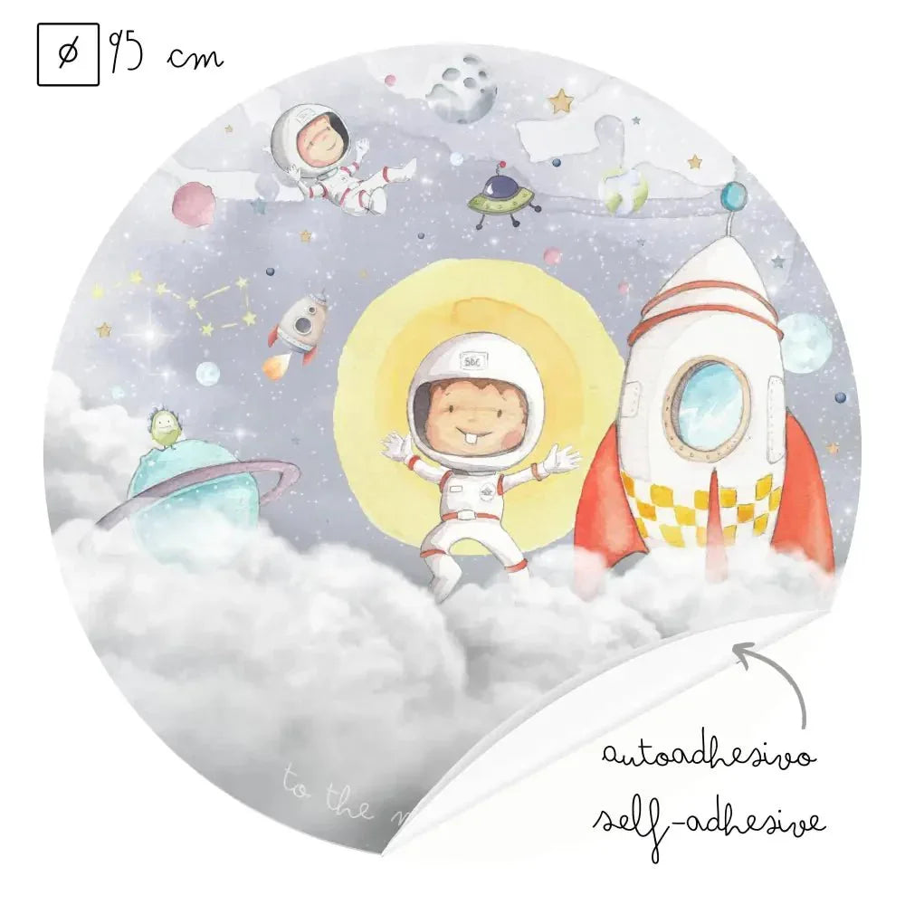 Vinilo infantil redondo Astronautas 95cm | para niños