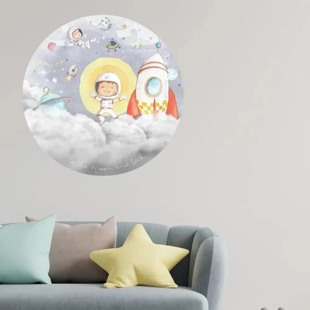 Vinilo infantil redondo Astronautas 95cm | para niños