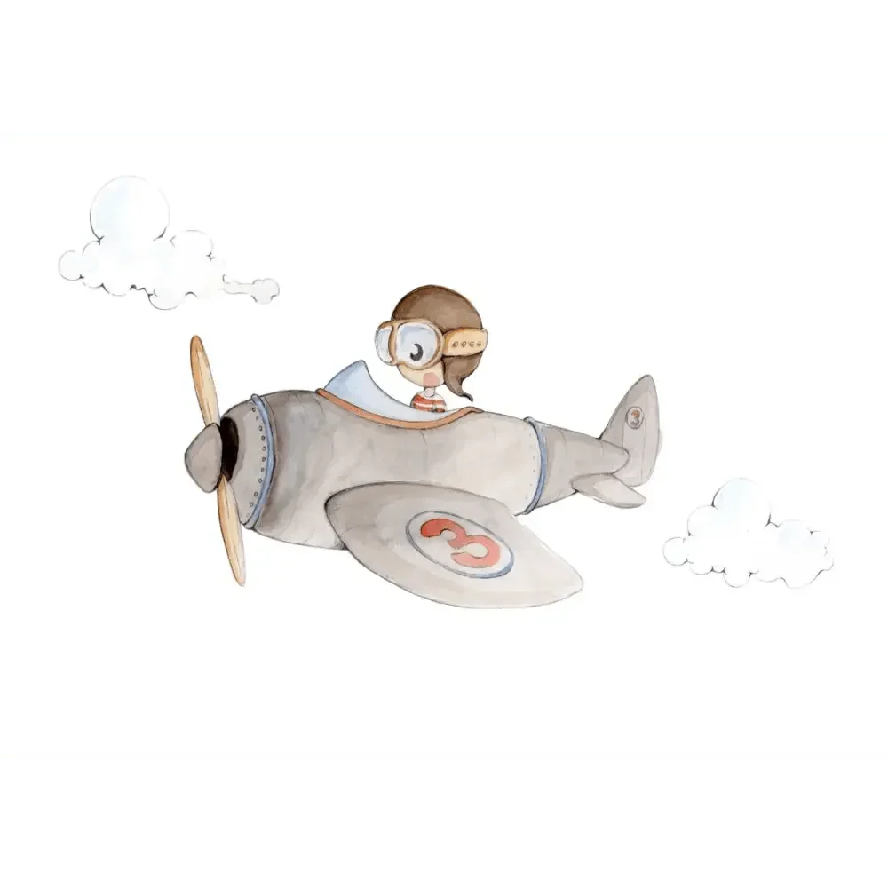 Vinilo infantil redondo de 95 cm | Cuco el Aviador