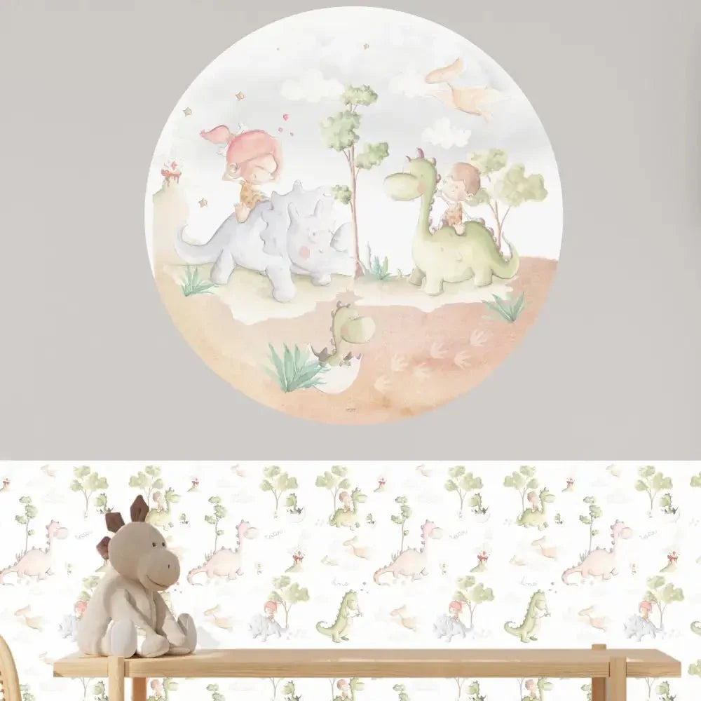 Vinilo redondo dinosaurios | diseño acuarela para niños
