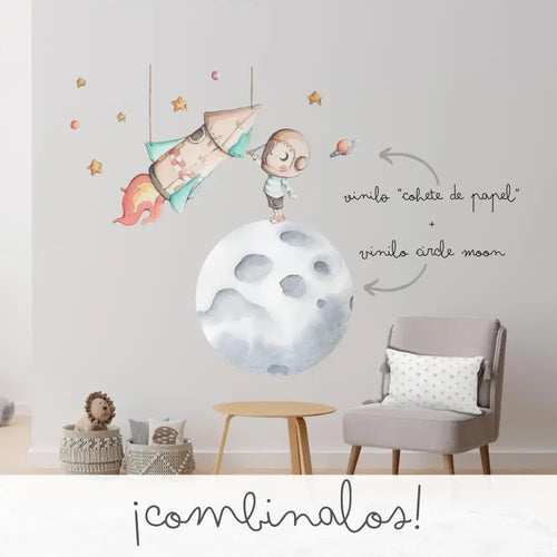 Autocolante redondo em vinil de 95 cm com o tema Marte | ilustração infantil