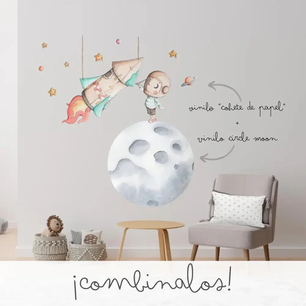 Vinilo infantil redondo Moon 95 cm | acuarela para niños