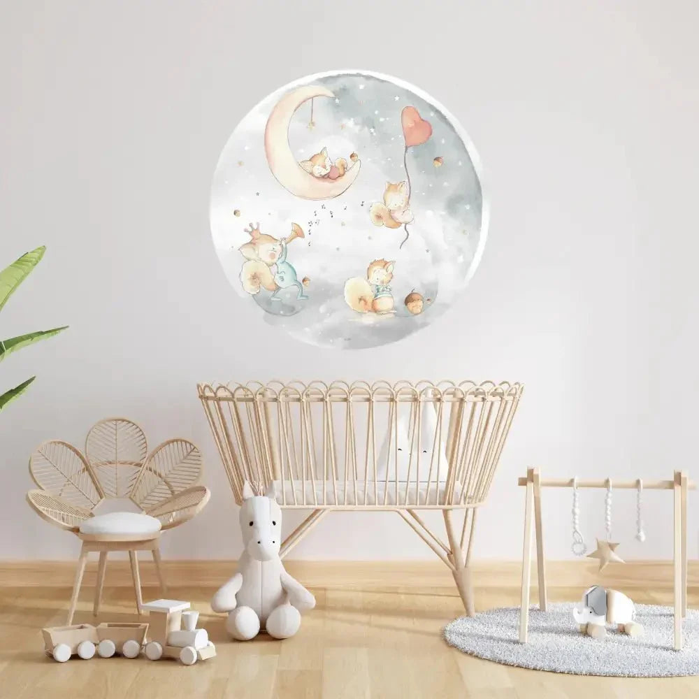 Vinilo redondo infantil Mundo Ardillas ilustración | Ø95cm