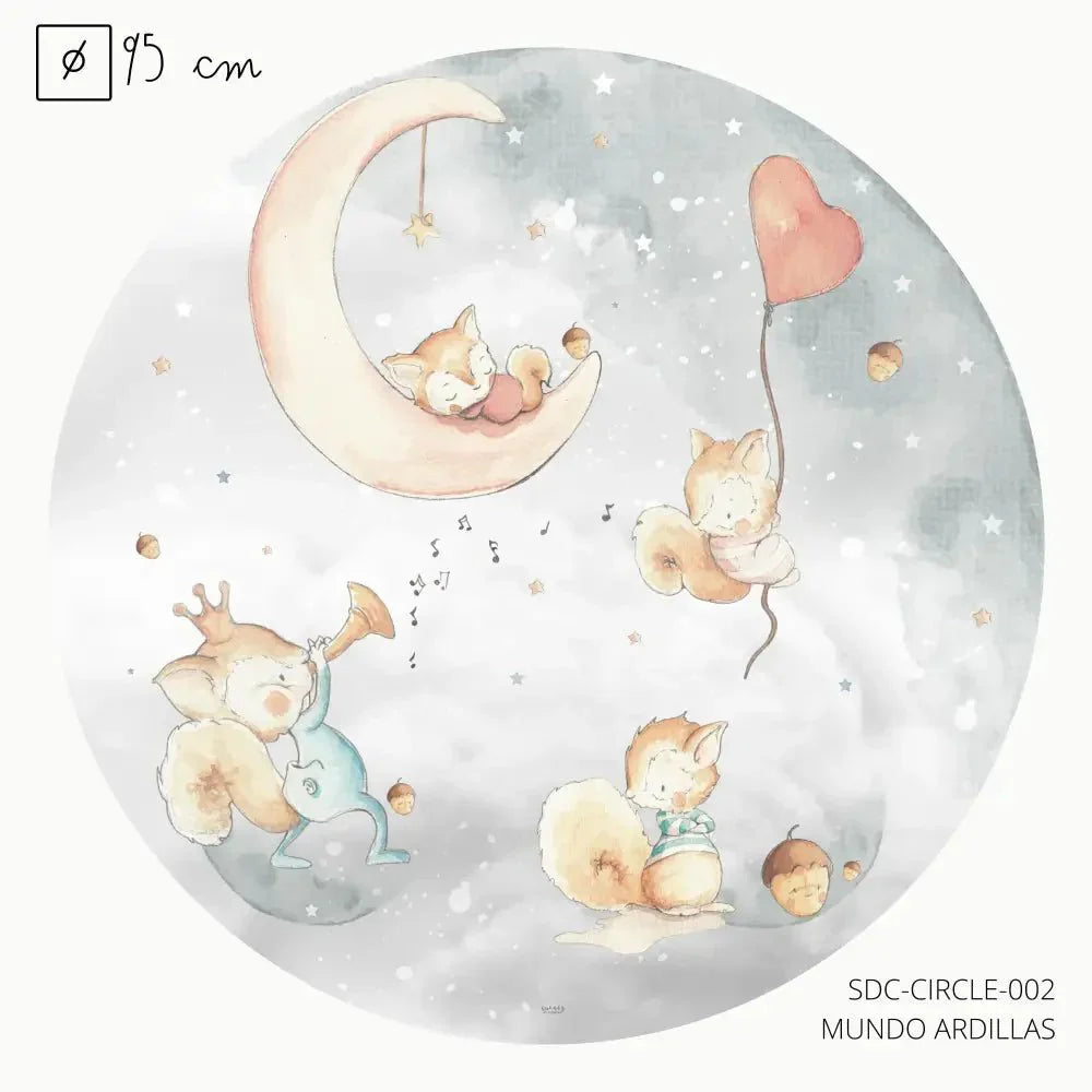 Squirrel World children's round vinyl illustration | Ø95cm