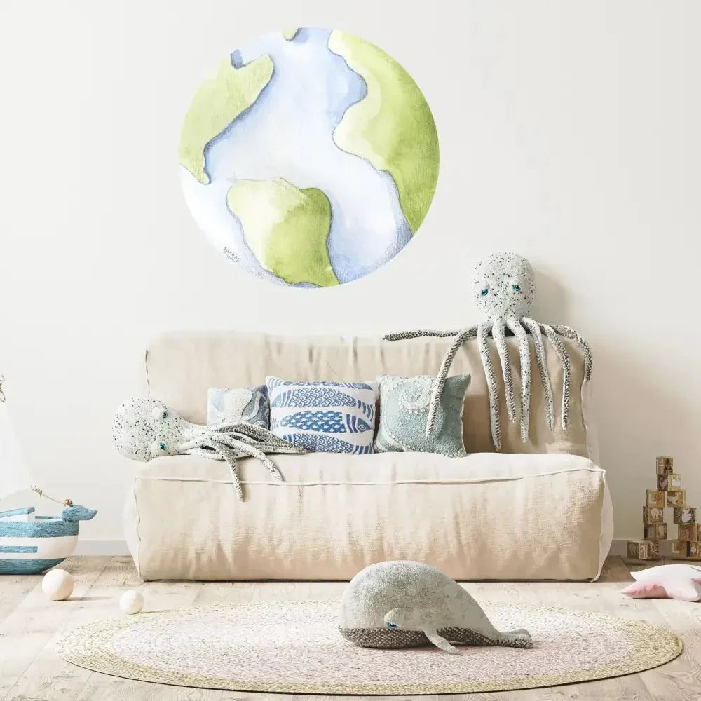 Vinilo redondo 95 cm diseño Planet acuarela infantil