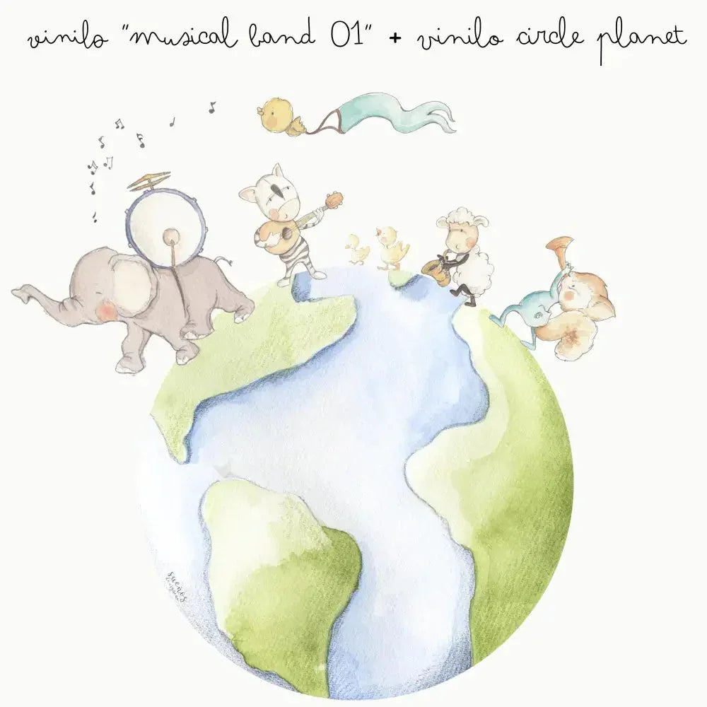 Vinilo redondo 95 cm diseño Planet acuarela infantil