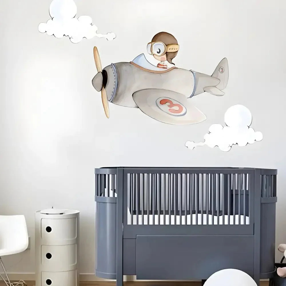 Vinilo decorativo infantil cuco aviador | efecto pintado a mano