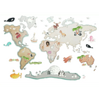 Children's decorative vinyl world map animals | XL 220x120cm