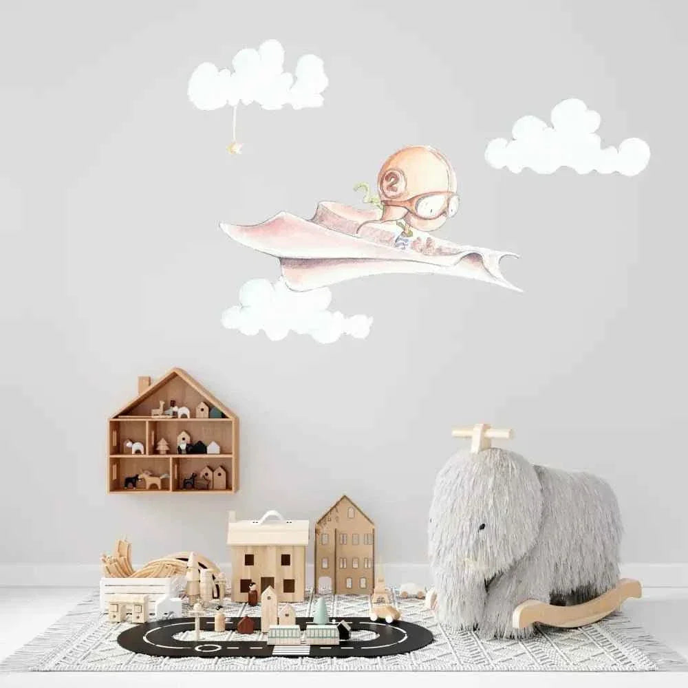 Vinilo decorativo infantil con diseño de avión de papel