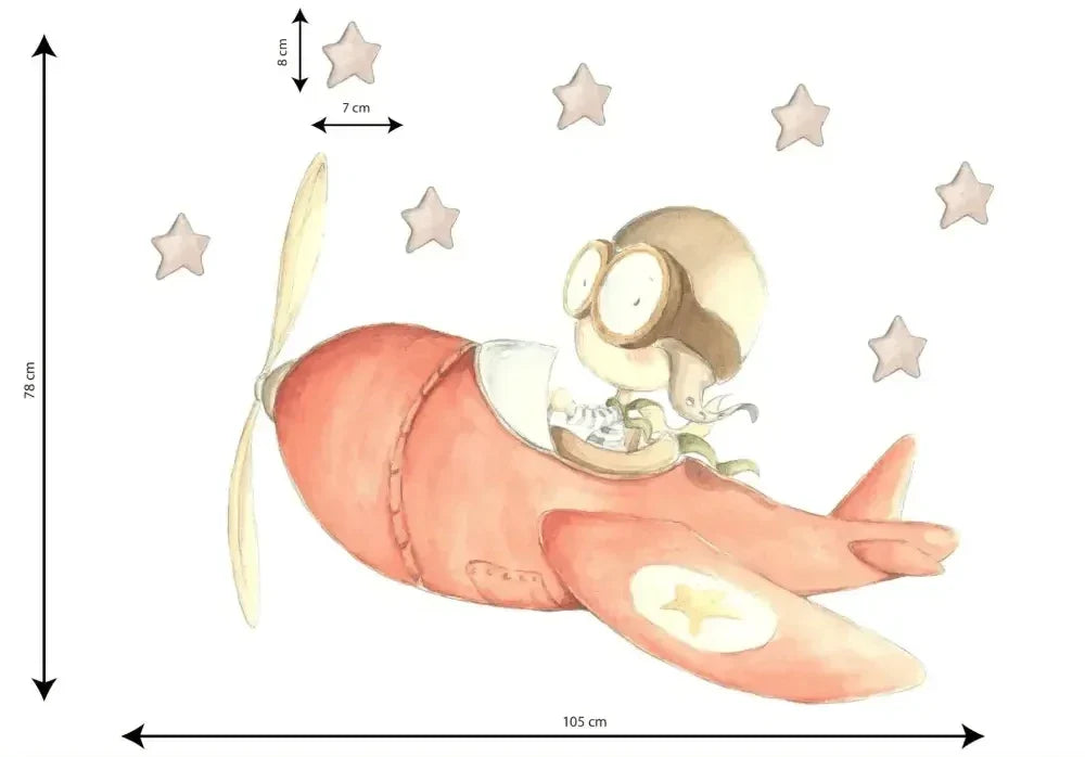 Vinilo Decorativo Infantil Avión Rápido Pintado A Mano | Ideal Para Niños