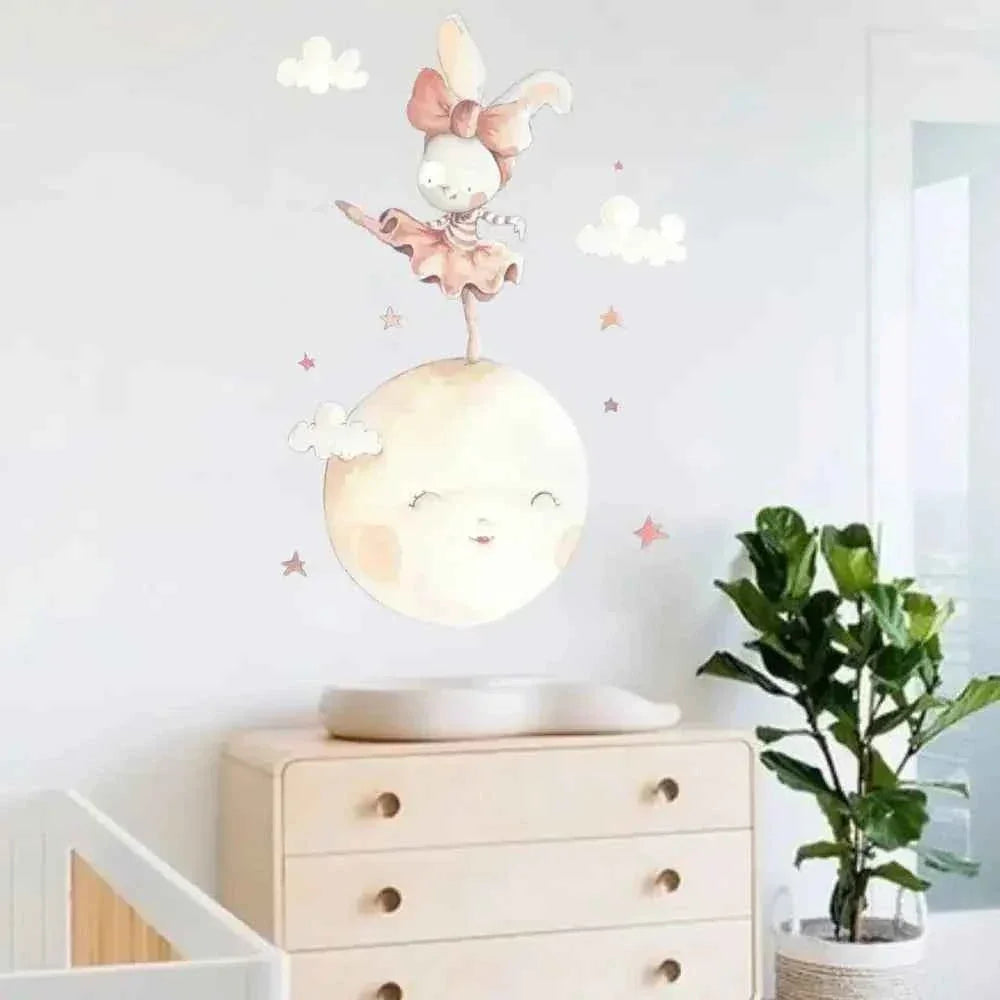 Vinilo decorativo infantil bailando en la luna | De acuarela