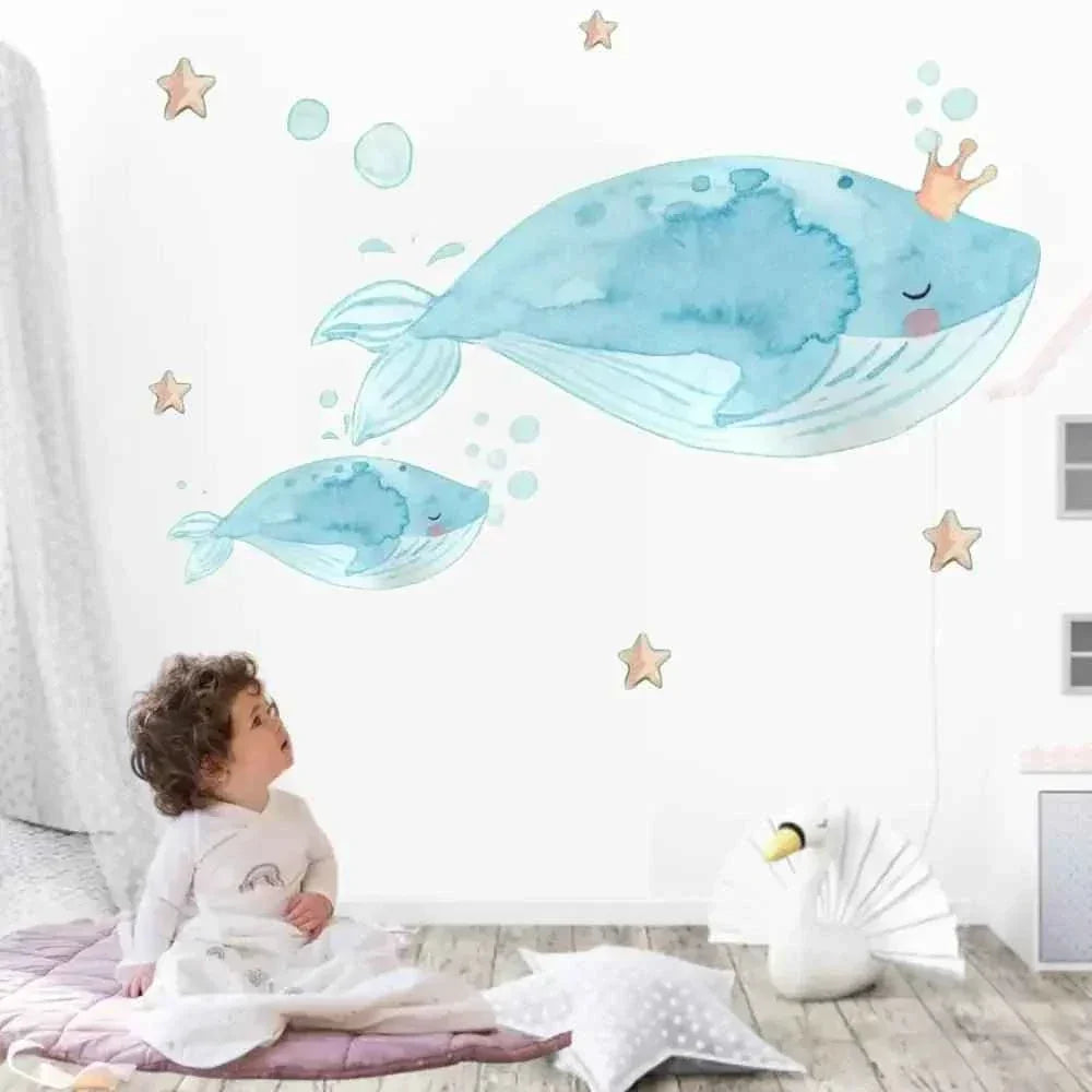 Vinilo decorativo infantil con ballenas pintadas a mano