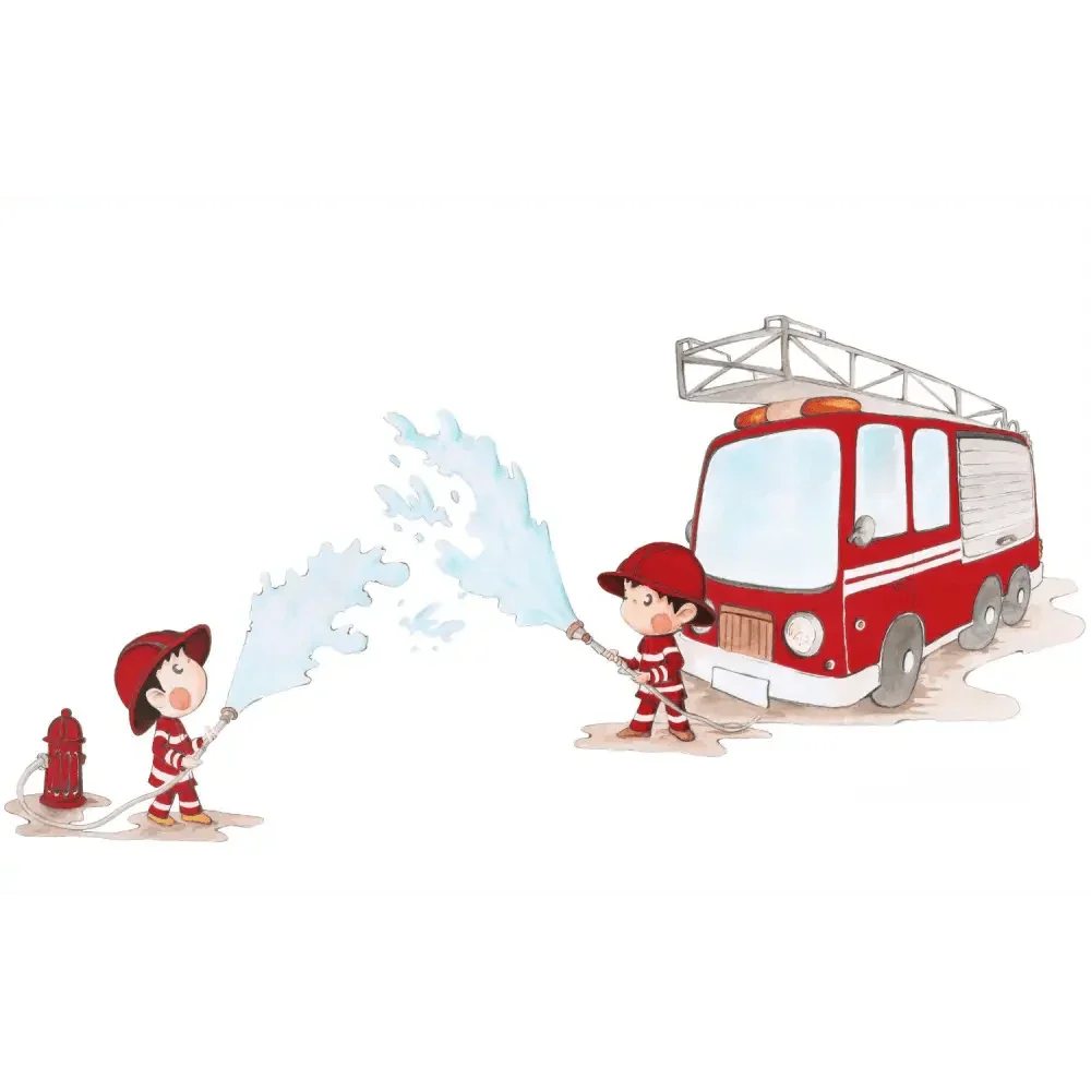 Vinilo decorativo infantil de bomberos pintados a mano