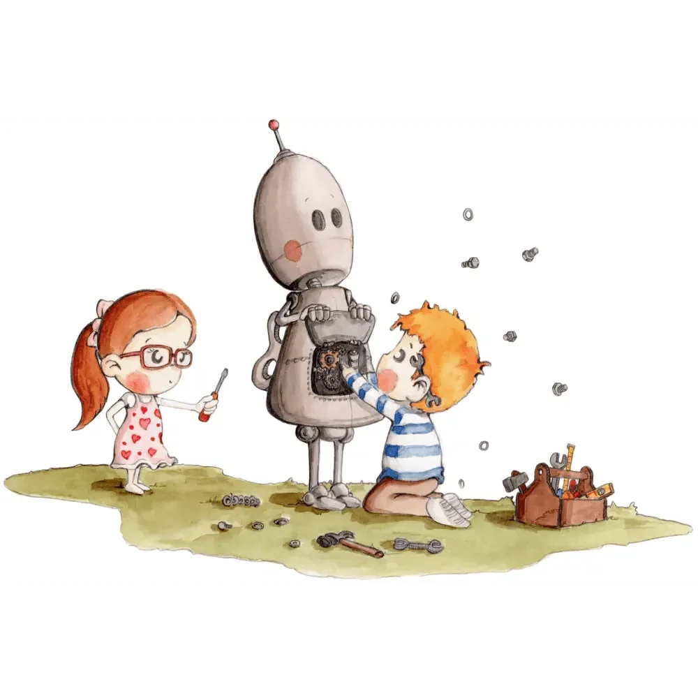 Vinilo Decorativo Infantil Botty el Robot Pintado a Mano