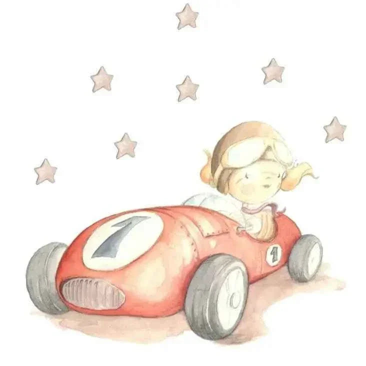 Vinilo decorativo infantil coche Fast Car pintado a mano