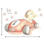 Autocolante decorativo infantil em vinil com o tema "Carro Veloz", pintado à mão.