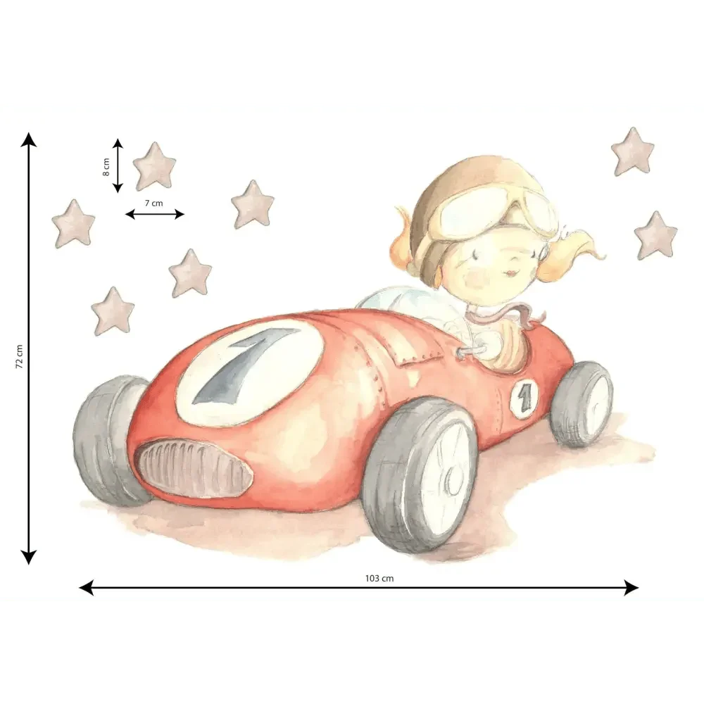 Vinilo decorativo infantil coche Fast Car pintado a mano